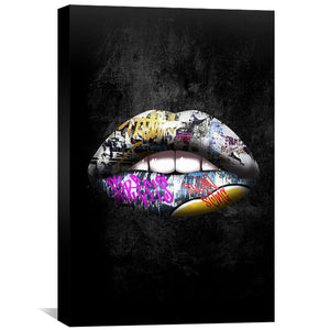 Graffiti Lips Canvas Art 30 x 45cm / Standard Gallery Wrap Clock Canvas