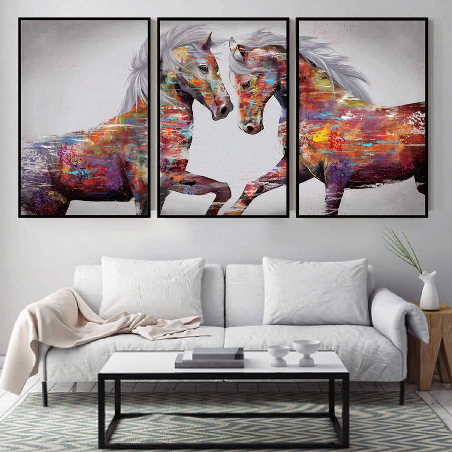 Graffiti Stallion Canvas Art Set of 3 / 40 x 60cm / Unframed Canvas Print Clock Canvas