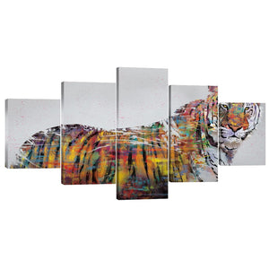Graffiti Tiger Canvas - 5 Panel Art 5 Panel / Large / Standard Gallery Wrap Clock Canvas