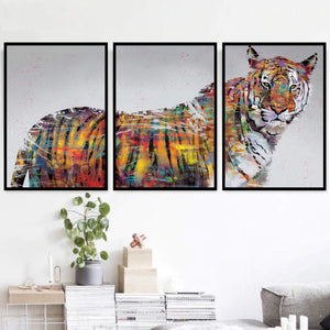 Graffiti Tiger Canvas Art Set of 3 / 40 x 60cm / Unframed Canvas Print Clock Canvas
