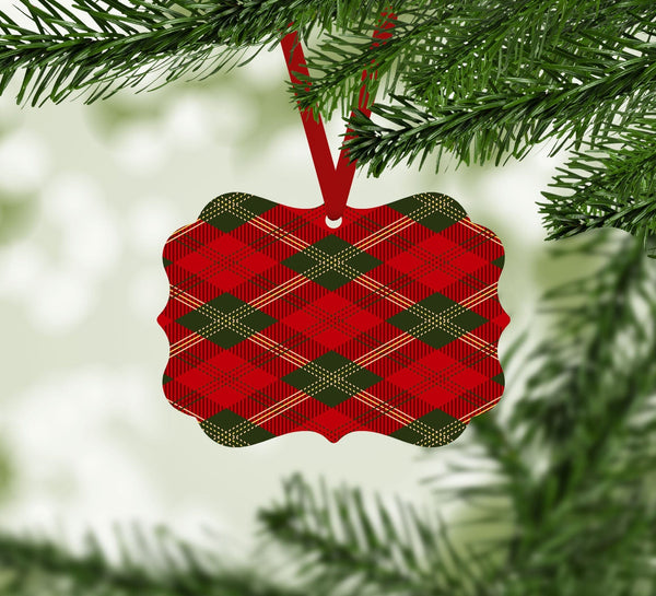 Green Red Plaid Ornament Christmas Ornament Victorian 10.8 x 8cm Clock Canvas