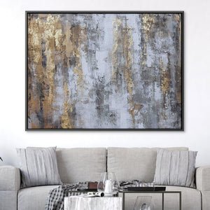 Grey and Gold Abstract Oil Painting Oil 45 x 30cm / Oil Painting Clock Canvas