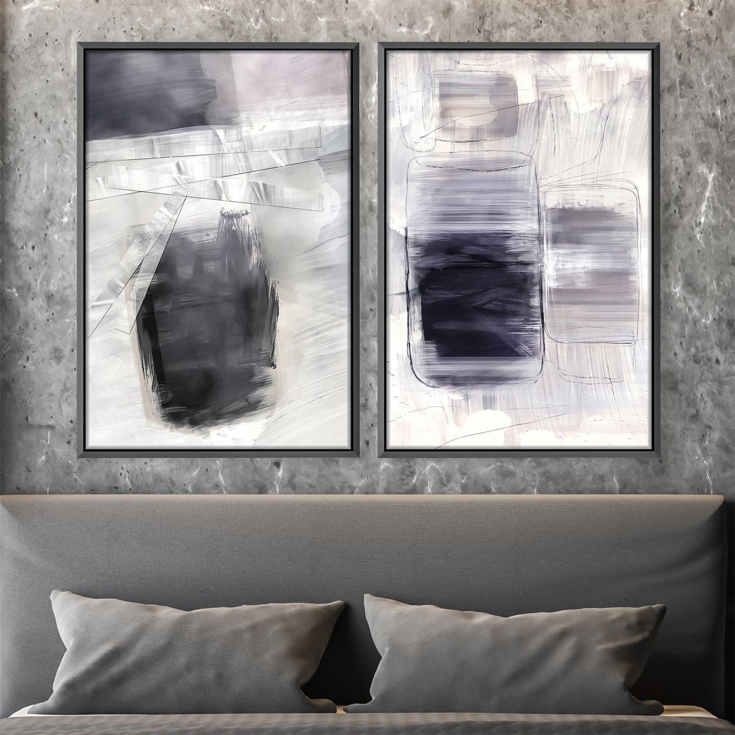 Grey Stroke Abstract Canvas Art Clock Canvas