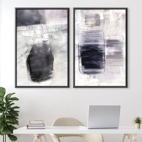 Grey Stroke Abstract Canvas Art Clock Canvas