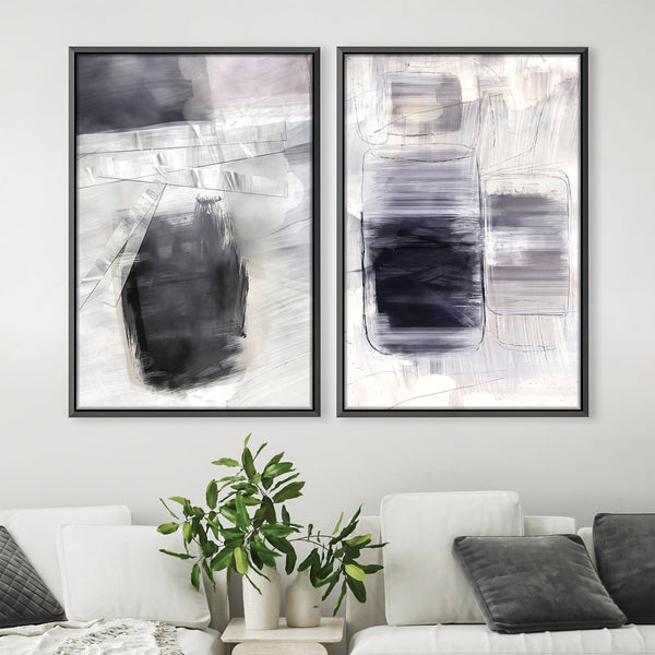 Grey Stroke Abstract Canvas Art Clock Canvas