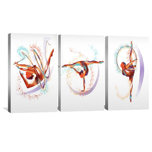 Gymnast Dancers Canvas Art Set of 3 / 30 x 45cm / Unframed Canvas Print Clock Canvas