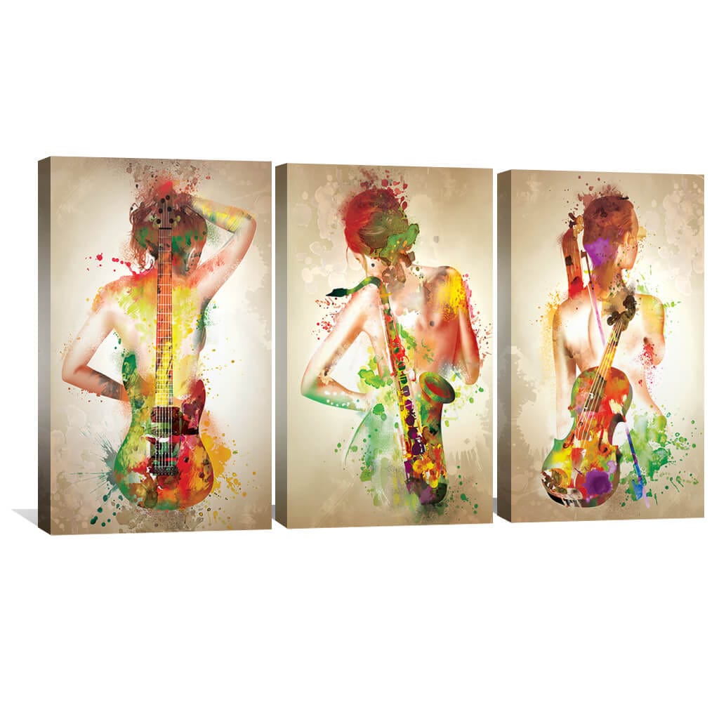 Harmonic Splash Canvas Art Set of 3 / 40 x 60cm / Unframed Canvas Print Clock Canvas