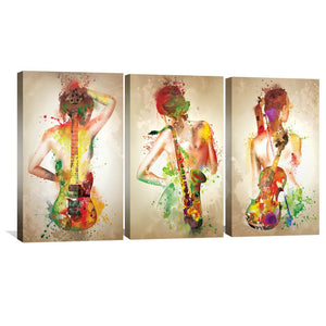 Harmonic Splash Canvas Art Set of 3 / 40 x 60cm / Unframed Canvas Print Clock Canvas