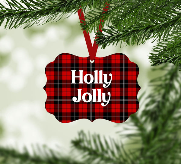 Holly Jolly Plaid Ornament Christmas Ornament Victorian 10.8 x 8cm Clock Canvas