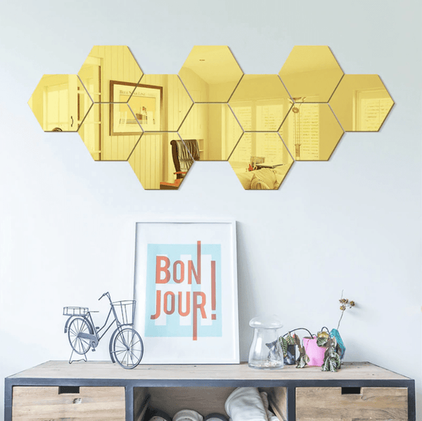 Honeycomb Reflective Wall Stickers Sticker Large - Gold Clock Canvas