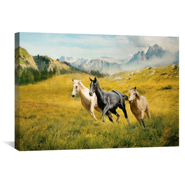 Horse Field Canvas Art 50 x 25cm / Unframed Canvas Print Clock Canvas