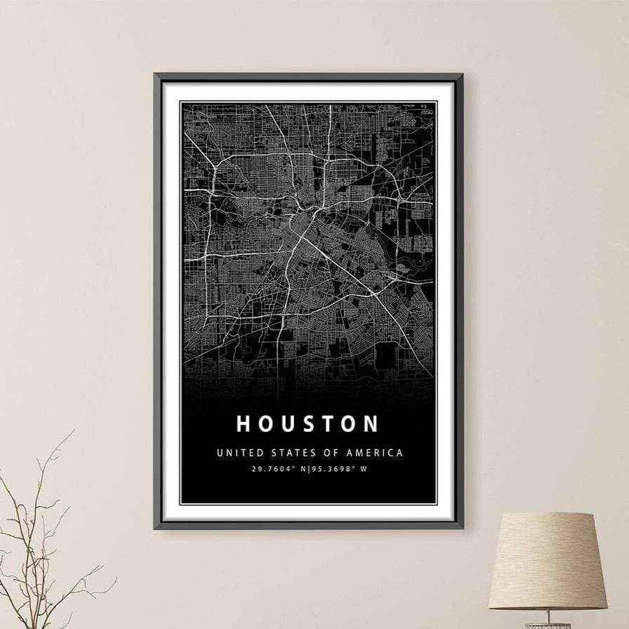 Houston Black Map Canvas product thumbnail