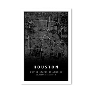 Houston Black Map Canvas Art Clock Canvas