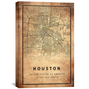 Houston Vintage Map Canvas Art Clock Canvas