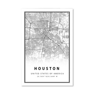 Houston White Map Canvas Art Clock Canvas
