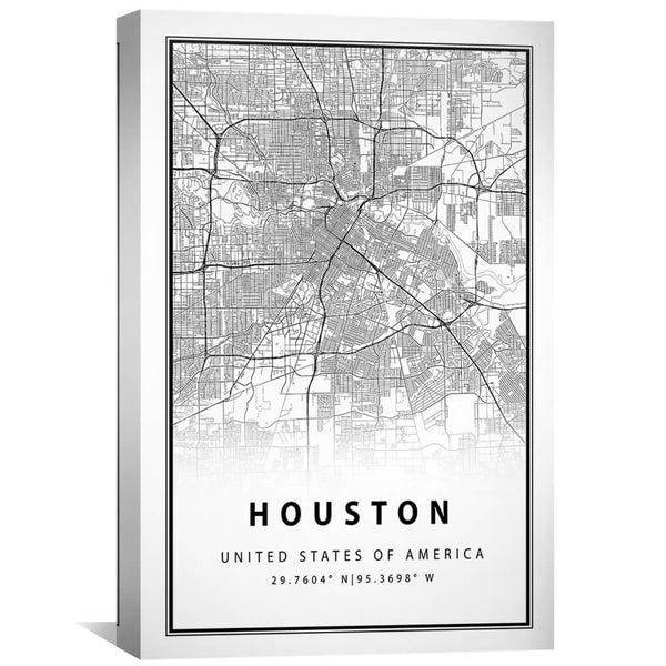 Houston White Map Canvas Art Clock Canvas