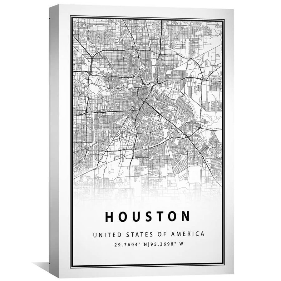 Houston White Map Canvas Art Clock Canvas