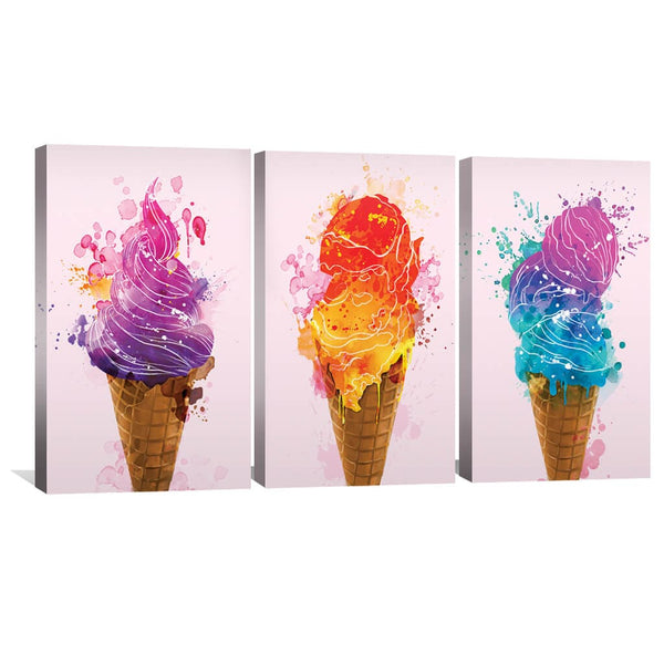 Ice Cream Parlor Canvas Art Set of 3 / 30 x 45cm / Unframed Canvas Print Clock Canvas