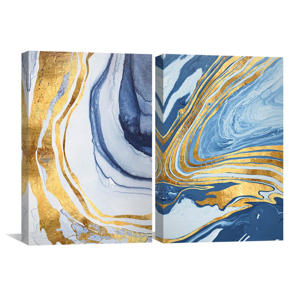 Indigo Flow Canvas Art Set of 2 / 40 x 60cm / Unframed Canvas Print Clock Canvas