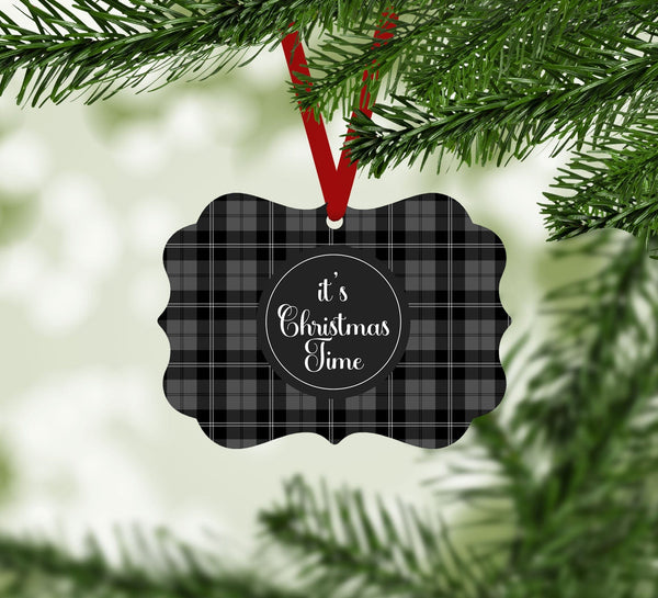 It's Christmas Time Plaid Ornament Christmas Ornament Victorian 10.8 x 8cm Clock Canvas