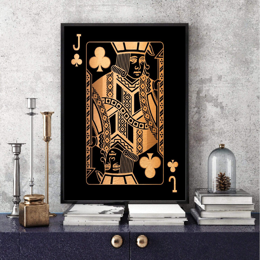 Jack of Clubs - Gold Clock Canvas
