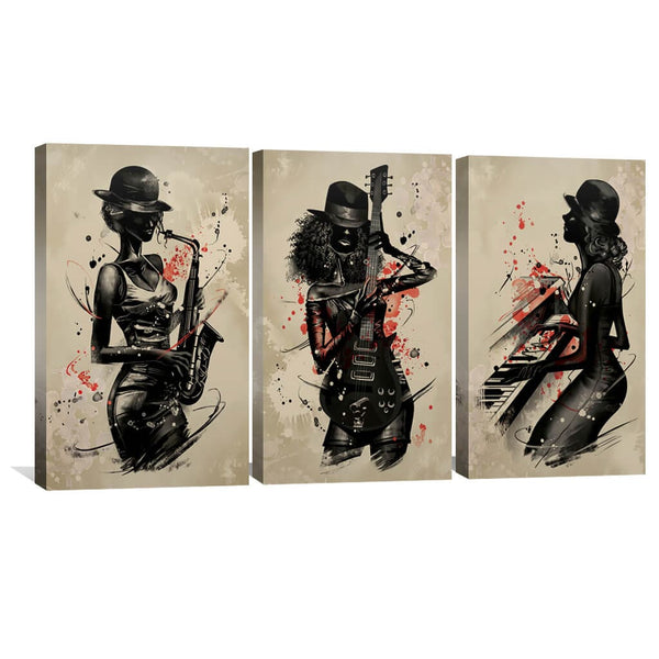 Jammin Artists Canvas Art Set of 3 / 40 x 50cm / Unframed Canvas Print Clock Canvas