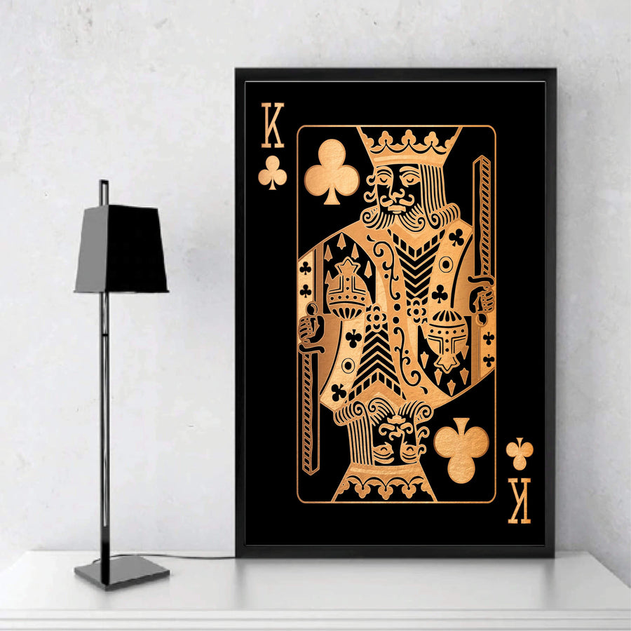 King of Clubs - Gold Clock Canvas