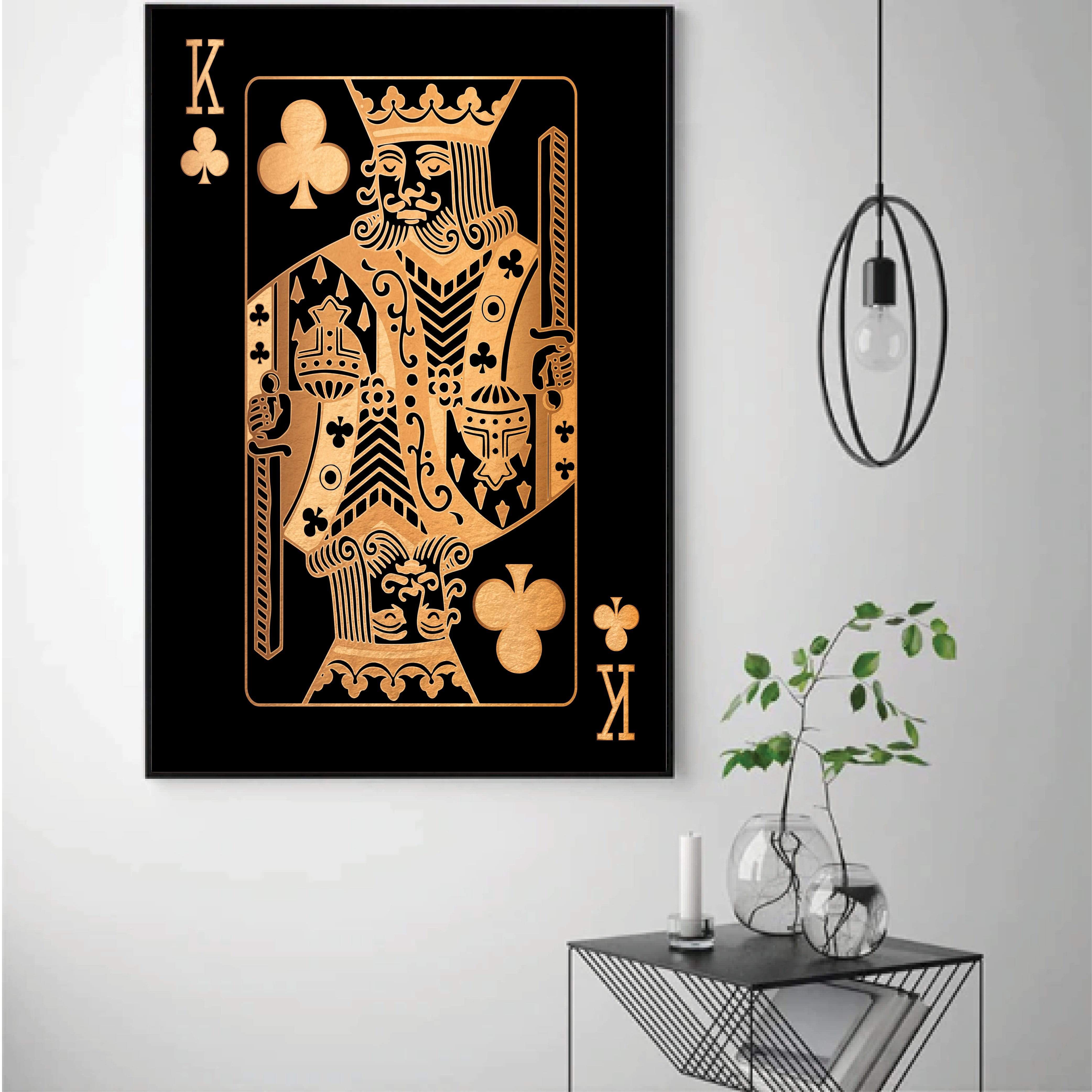King of Clubs - Gold Clock Canvas