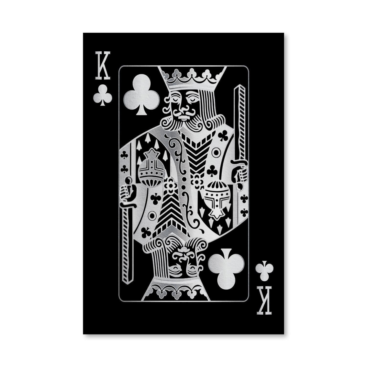 King of Clubs - Silver Canvas Art Clock Canvas