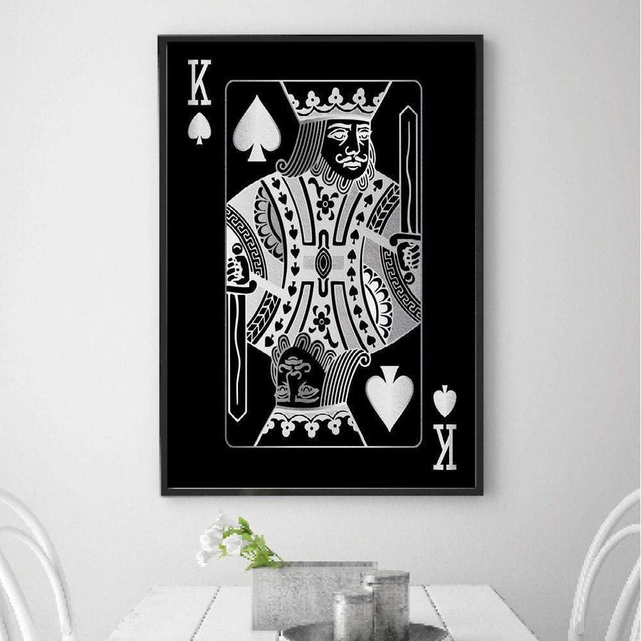 King of Spades - Silver Clock Canvas