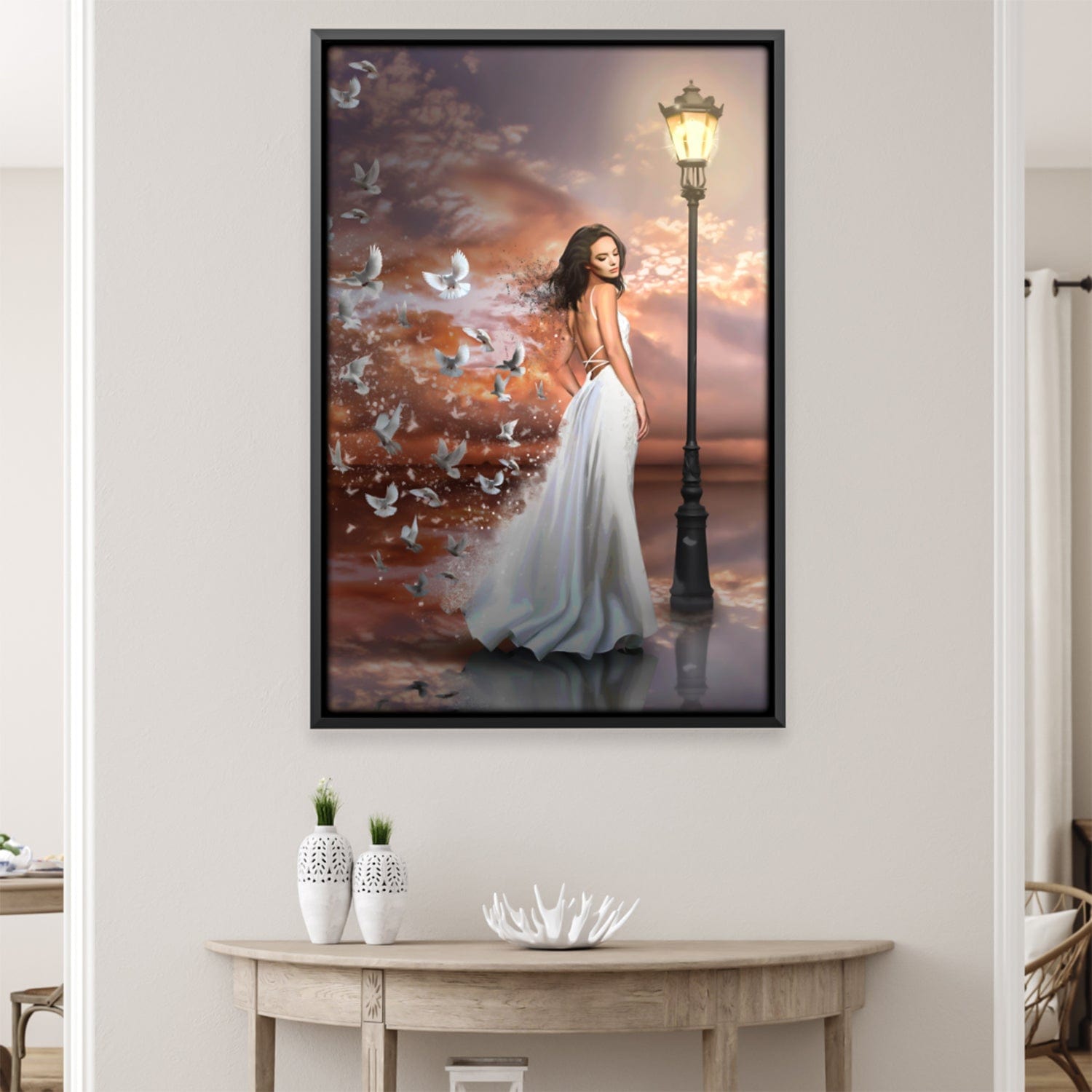 Lady and The Doves Canvas Art Clock Canvas