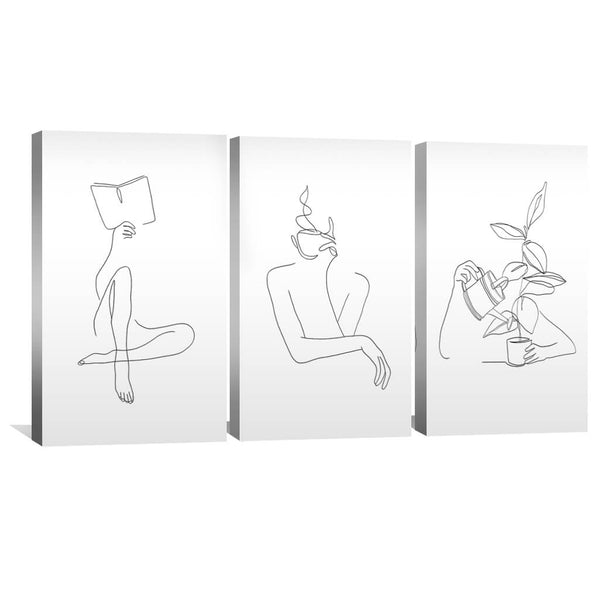 Leisurely Afternoons Canvas Art Set of 3 / 30 x 45cm / Unframed Canvas Print Clock Canvas