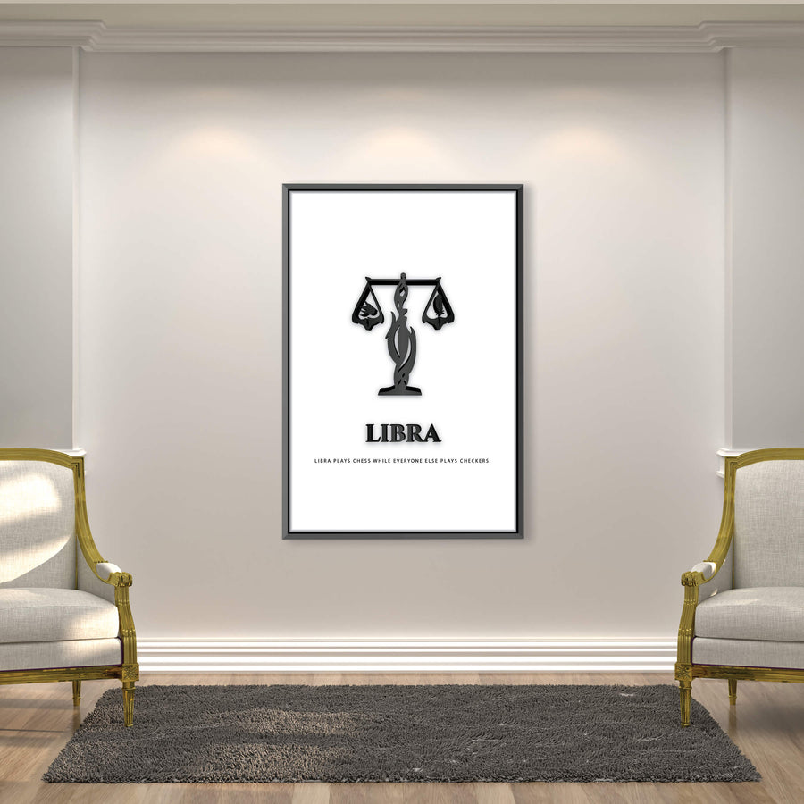Libra - White Clock Canvas