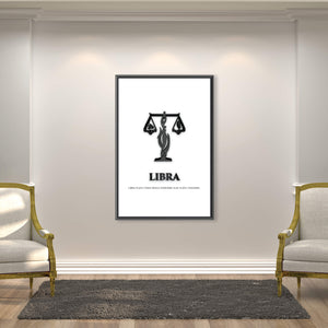Libra - White Clock Canvas