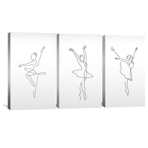 Line Ballerinas Canvas Art Set of 3 / 30 x 45cm / Unframed Canvas Print Clock Canvas