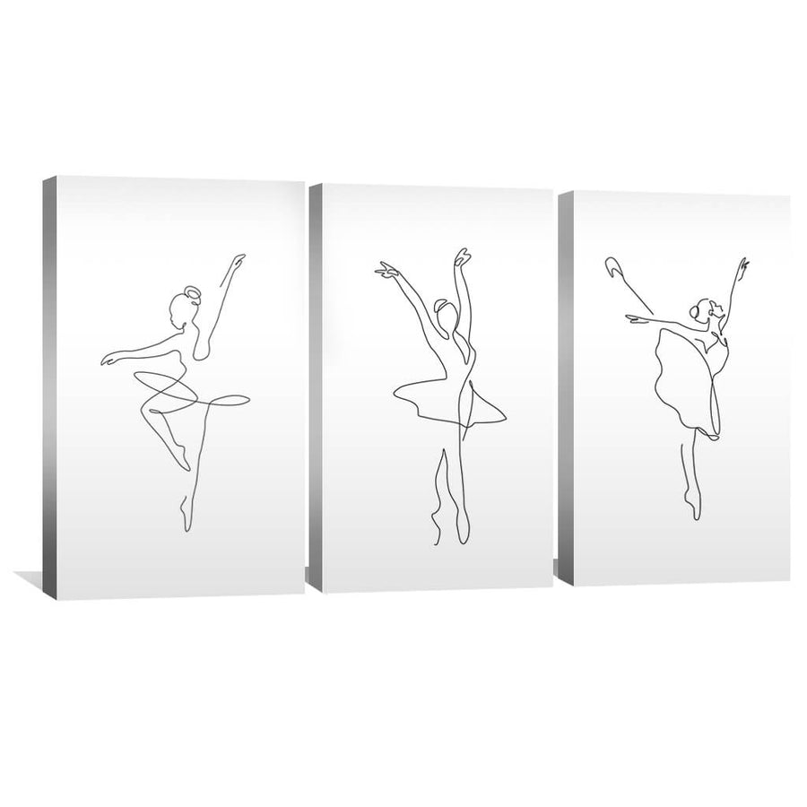 Line Ballerinas Canvas Art Set of 3 / 30 x 45cm / Unframed Canvas Print Clock Canvas