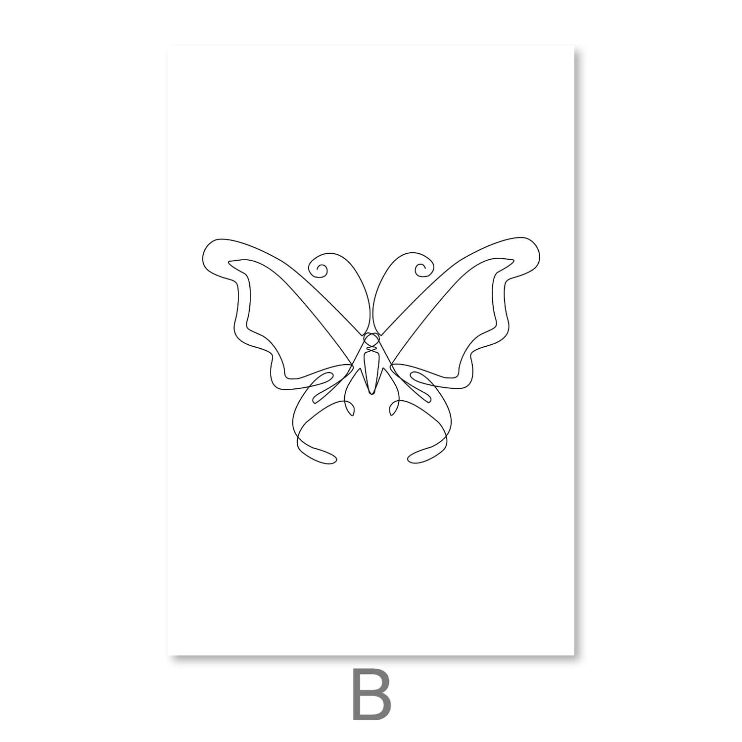 Line Butterflies Canvas Art B / 30 x 45cm / Unframed Canvas Print Clock Canvas