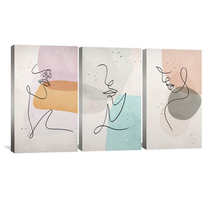 Line Figures Canvas Art Set of 3 / 30 x 45cm / Unframed Canvas Print Clock Canvas