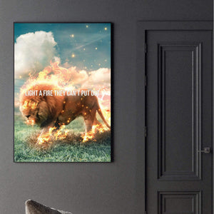Lion Fire Clock Canvas