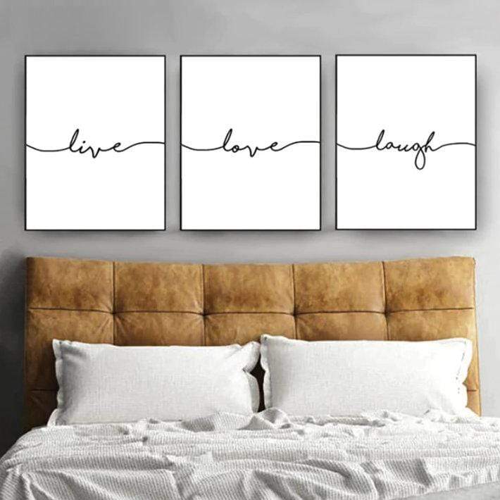 Live Laugh Love Canvas Art Set of 3 / 40 x 60cm / Unframed Canvas Print Clock Canvas