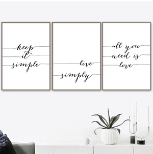 Live Simply Canvas Art Set of 3 / 40 x 50cm / No Board - Canvas Print Only Clock Canvas