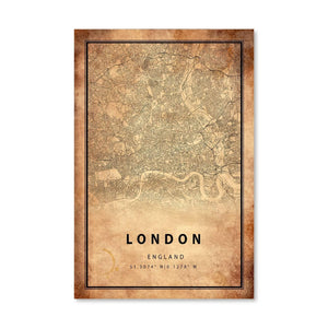London Vintage Map Canvas Art Clock Canvas