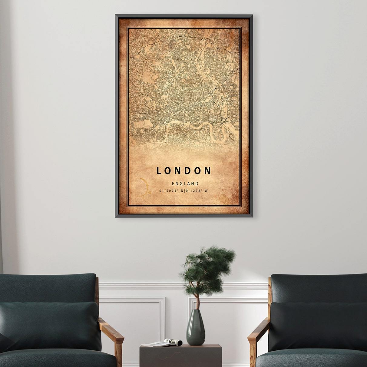 London Vintage Map Canvas Art Clock Canvas