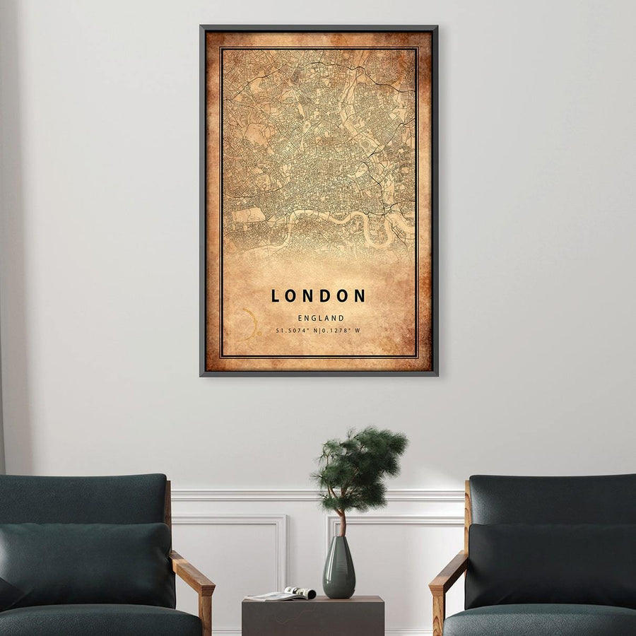 London Vintage Map Canvas Art Clock Canvas