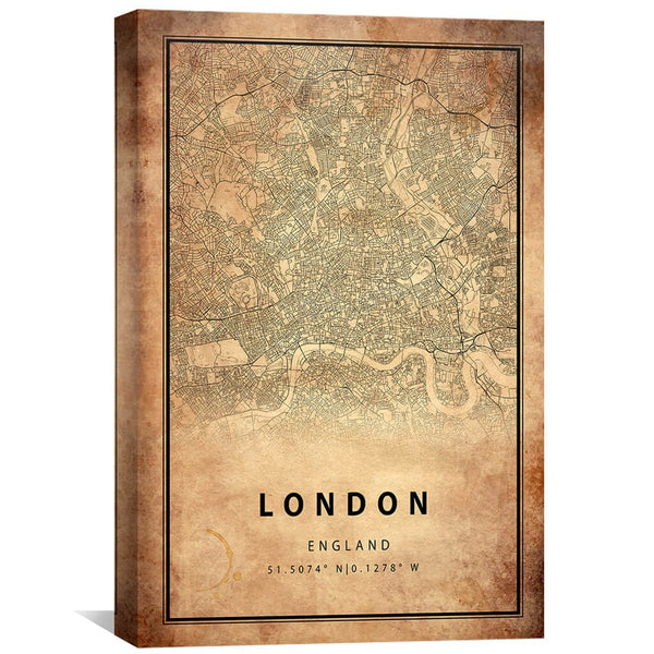 London Vintage Map Canvas Art Clock Canvas