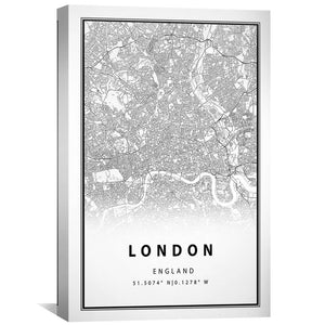 London White Map Canvas Art Clock Canvas