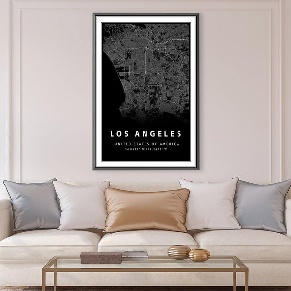 Los Angeles Black Canvas Art Clock Canvas