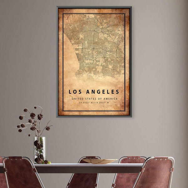 Los Angeles Vintage Map Canvas Art Clock Canvas