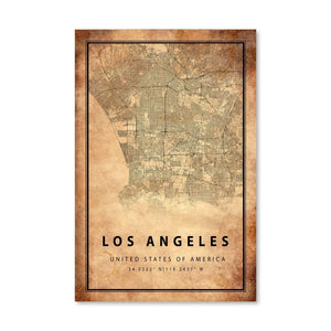 Los Angeles Vintage Map Canvas Art Clock Canvas