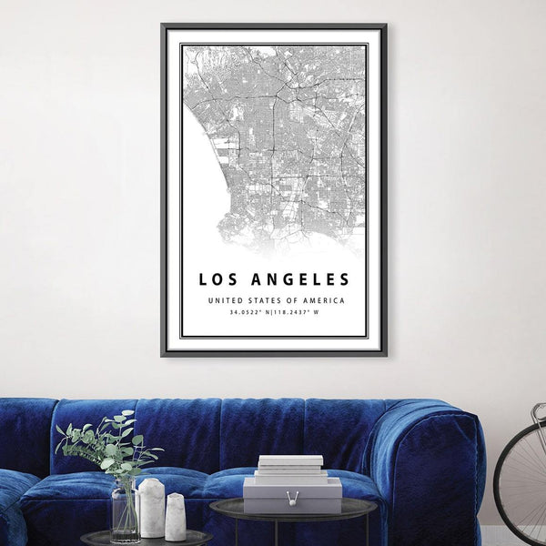 Los Angeles White Map Canvas Art Clock Canvas